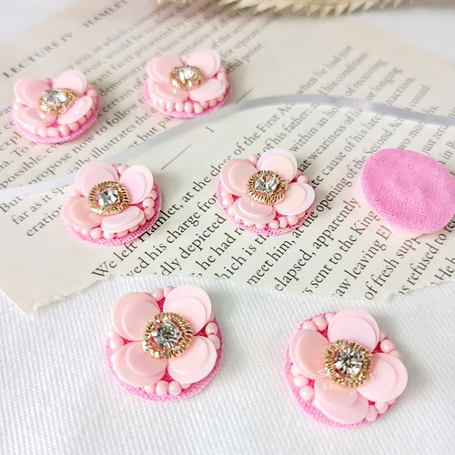 6個】ビーズ刺繍 カボション 4弁 フラワー バックフラット 貼付け