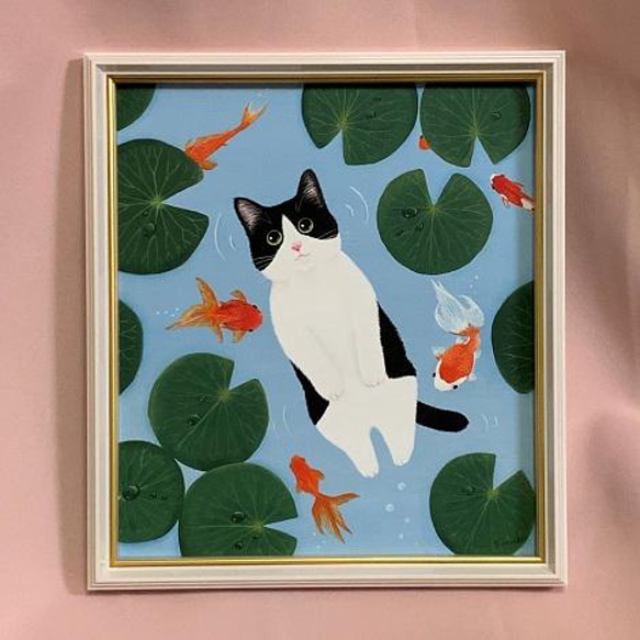 子猫 厳つい 七宝焼き 猫 白黒 絵画 ハチワレ