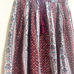 インド綿ギャザースカート レッド 3枚目の画像