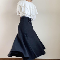 【受注製作】デザインが選べる♪ ハイウエスト 切り替えスカート 厚手ウール Black SS〜L 8枚目の画像