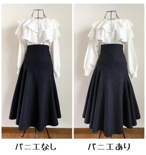 【受注製作】デザインが選べる♪ ハイウエスト 切り替えスカート 厚手ウール Black SS〜L 13枚目の画像