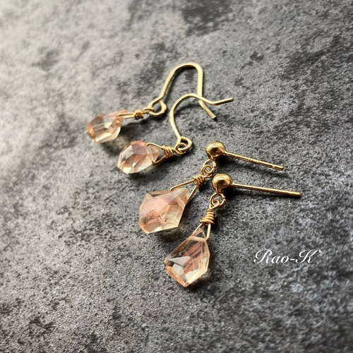 オレゴンサンストーン　14kgf　天然石ピアス/イヤリング ✨rough stones✨オレゴンサンストーンのピアス/イヤリングsa