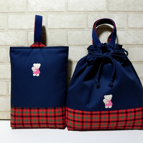 ファミリアワッペン付き《くま・お花》3点セット レッスンバック /体操