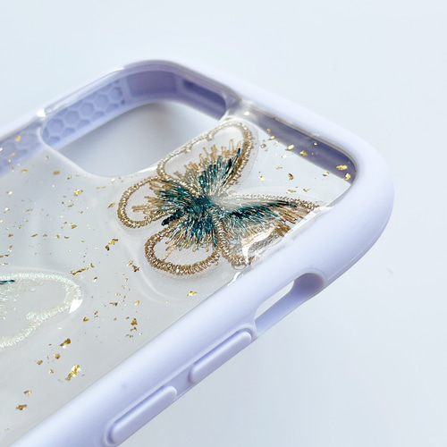 刺繍バタフライ スマホケース 全機種対応 手帳型ケース ソフト