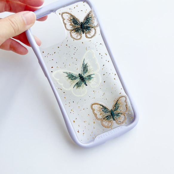 刺繍バタフライ スマホケース 全機種対応 手帳型ケース ソフト