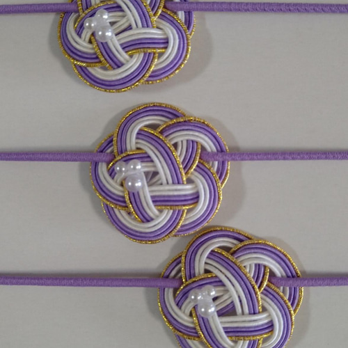 3個組 水引 梅結び 大 白金うす紫 パール ゴム付 5本取り その他