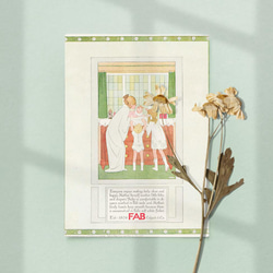 【NO.327】家族と赤ちゃんのファミリーイラストアートポスター☆パステルペールカラー黄緑ヨーロッパアンティークB4B3 5枚目の画像