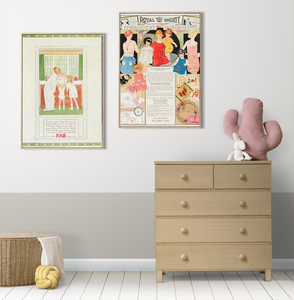 【NO.327】家族と赤ちゃんのファミリーイラストアートポスター☆パステルペールカラー黄緑ヨーロッパアンティークB4B3 8枚目の画像