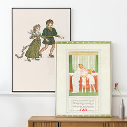 【NO.327】家族と赤ちゃんのファミリーイラストアートポスター☆パステルペールカラー黄緑ヨーロッパアンティークB4B3 10枚目の画像