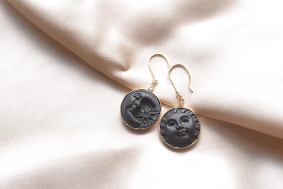 14kgf/ブラックオニキスカメオカービングとエチオピアブラックオパール