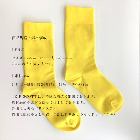 キナリノ掲載 レディースソックス 靴下 黄色 イエロー フィット「TRIP SCOTT」 YELLOW 5枚目の画像