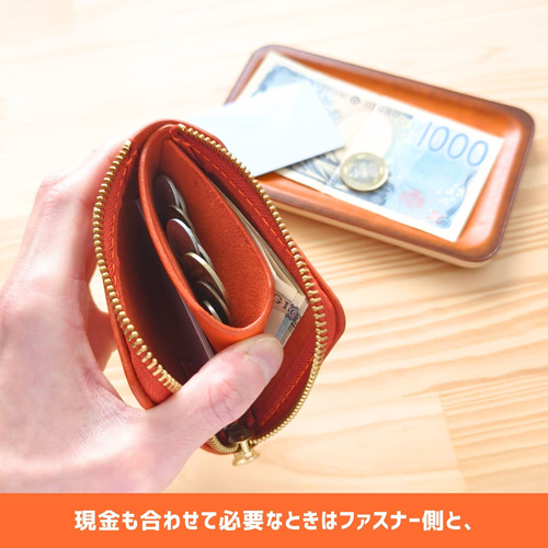 厚い革1枚のL字ファスナー財布 MARGOT/マルゴー オレンジ