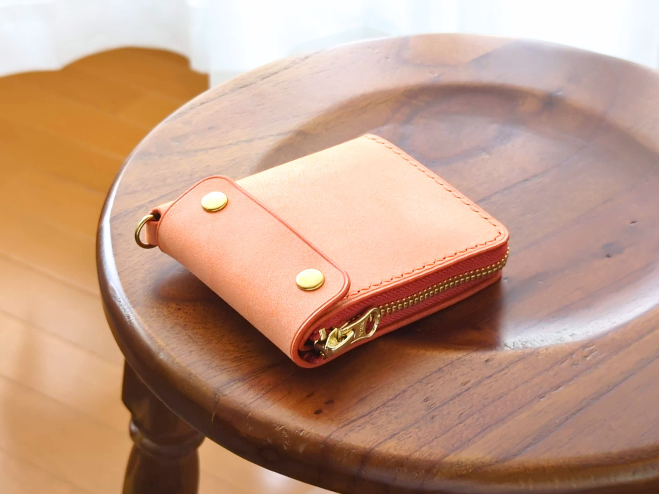 厚い革1枚のL字ファスナー財布 ALASKA/アラスカ オレンジ イタリアンレザー *受注製作