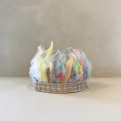 Feather little crown  （gray mix）　　王冠 子供 誕生日 パーティー お祝い　 8枚目の画像