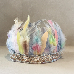 Feather little crown  （gray mix）　　王冠 子供 誕生日 パーティー お祝い　 4枚目の画像