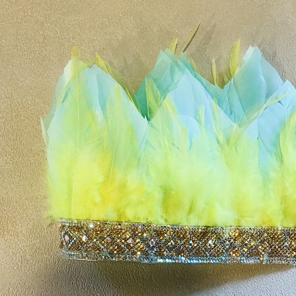 Feather little crown  （ lemon×mint ）　　　王冠 子供 2枚目の画像