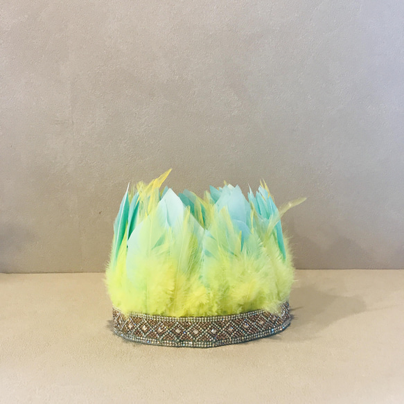Feather little crown  （ lemon×mint ）　　　王冠 子供 5枚目の画像