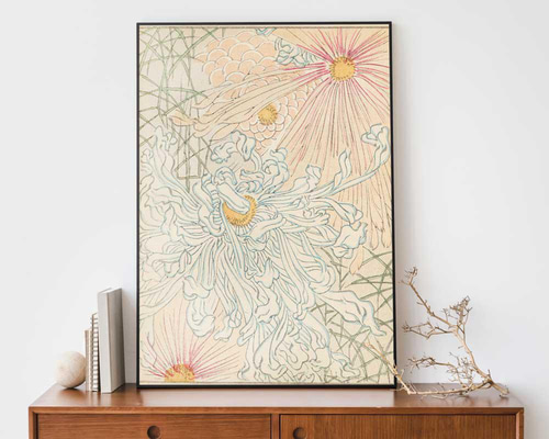 昭和レトロ 菊花 フラワー 水彩画 複製画 絵画 アート 美術 芸術