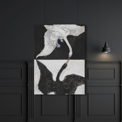 NO.329】モノクロのアヒル絵画アートポスター☆ブラックスワン