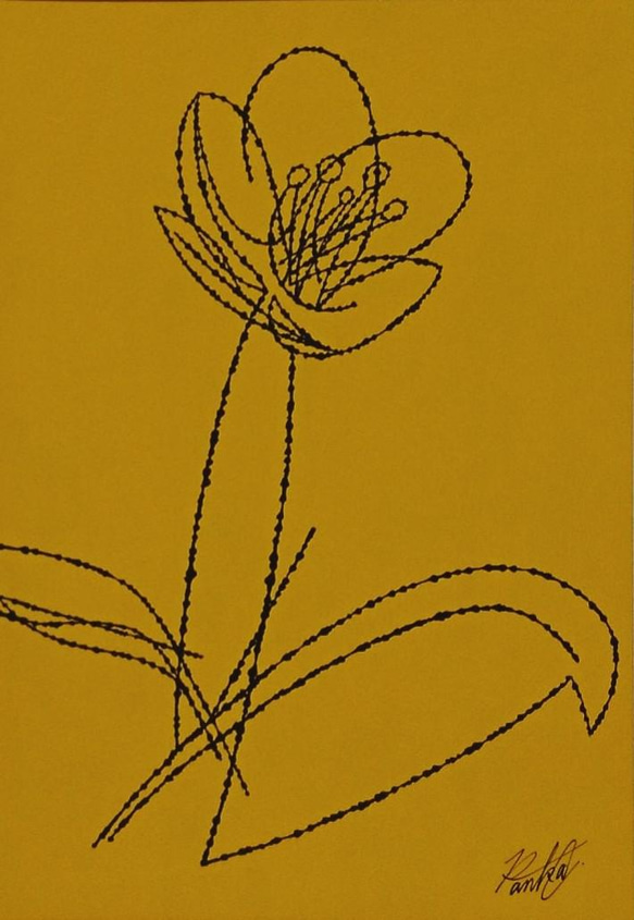 「日々是好日 no.8」　シンプルに植物を描いたフリーハンド絵画 1枚目の画像