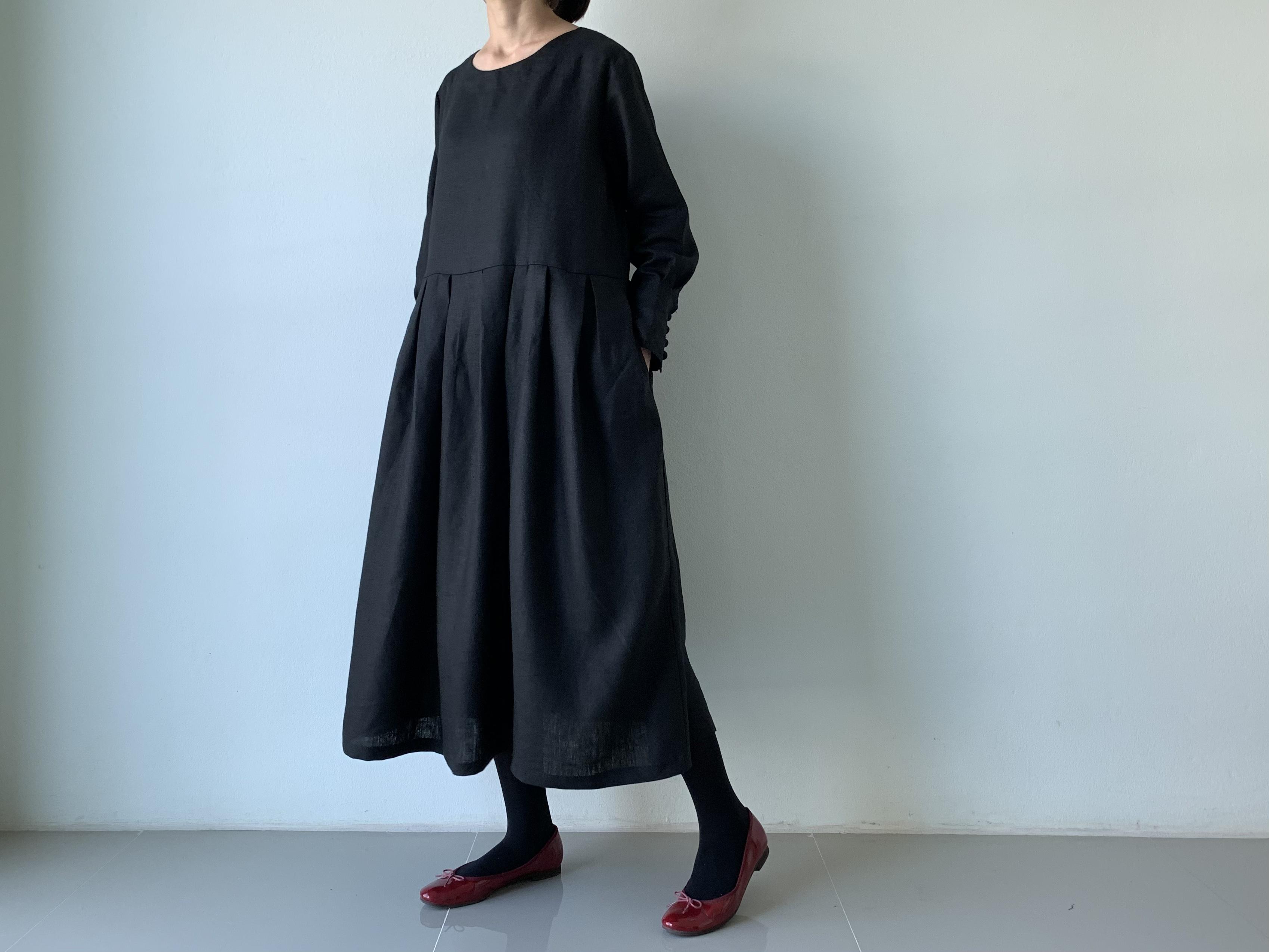 かぐれ　リネン100%　長袖　オールインワン　黒　F 2023✨