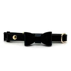 猫首輪　黒　リボン　フランスレザー　本革　ブラック 2枚目の画像