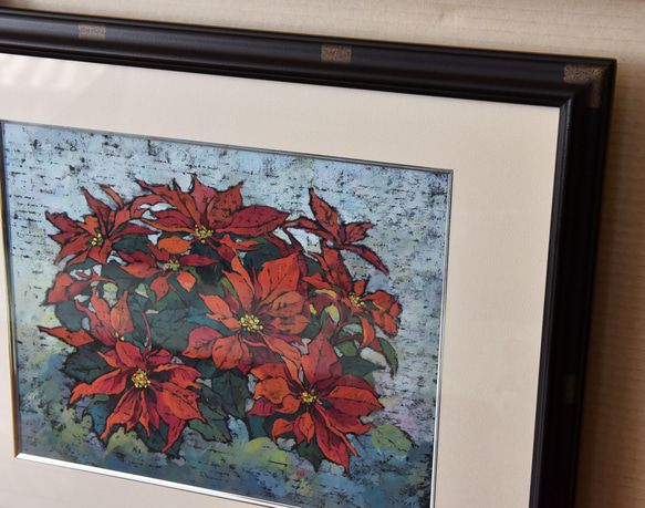 「花讃歌 」不透明水彩原画  F5サイズ  一点物　額付き　豪華プレゼント付き 12枚目の画像