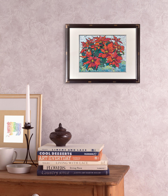 「花讃歌 」不透明水彩原画  F5サイズ  一点物　額付き　豪華プレゼント付き 9枚目の画像