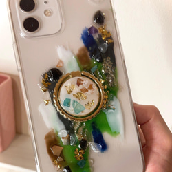 ニュアンスiPhoneケース スマホリング グリーンiPhone13 iPhone全対応 幸運を呼ぶオルゴナイト 6枚目の画像