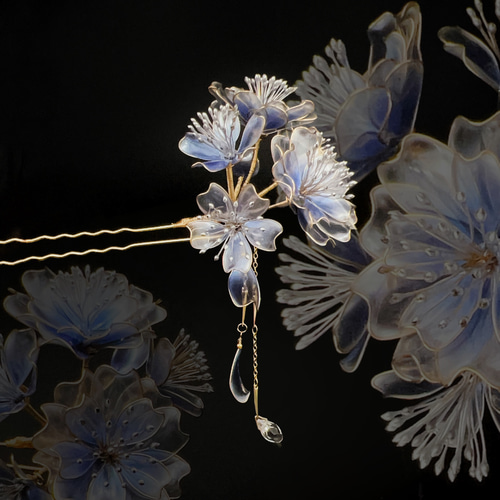 蒼桜 簪 ディップアート アメリカンフラワー お花 シンプル おしゃれ 