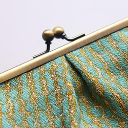 ジャガード織Water Ripple柄のがま口ミニ財布・小物入れ 　GREEN 2枚目の画像