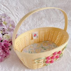バラの咲く庭　ミニローズバスケット【パステルイエロー×ベッツィ・オーバル型】リバティプリント 5枚目の画像