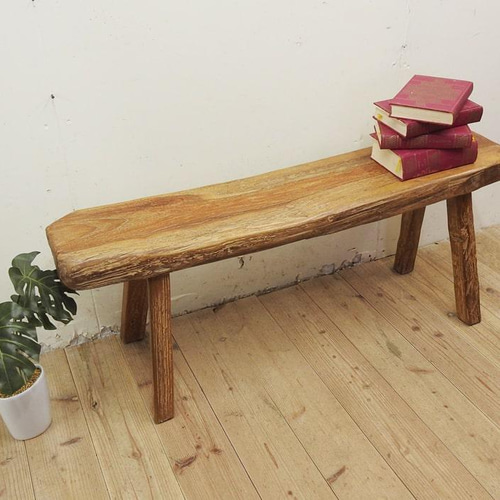 一点物 オールドチークベンチ 111cm 総無垢材 スツール 屋外 ウッド 