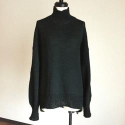 深〜い緑のコクーン型　ハイネックセーター　ウール100％ 5枚目の画像