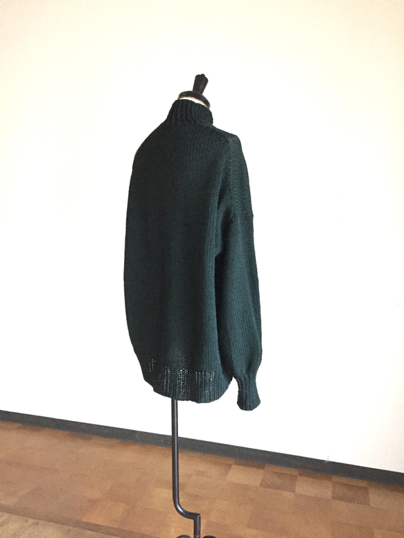 深〜い緑のコクーン型　ハイネックセーター　ウール100％ 4枚目の画像