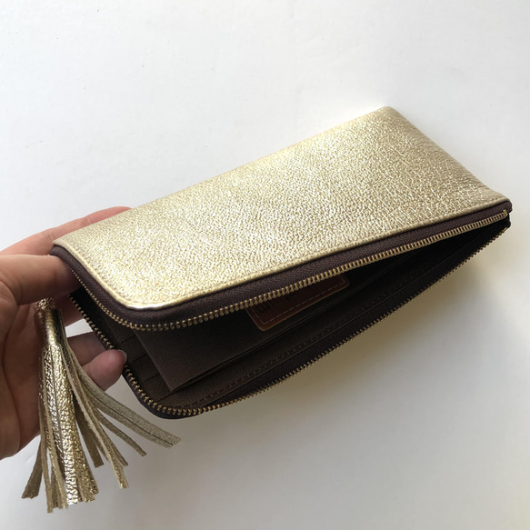 ピッグスキンのスリムな長財布　ライトゴールド 5枚目の画像