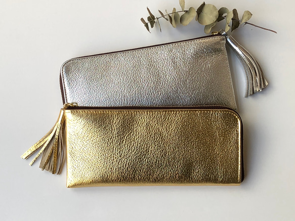 ピッグスキンのスリムな長財布　ライトゴールド 12枚目の画像