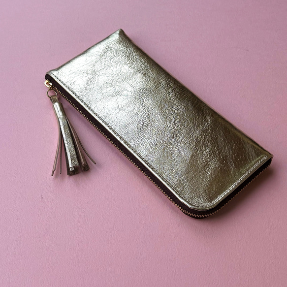 ピッグスキンのスリムな長財布　ライトゴールド 2枚目の画像