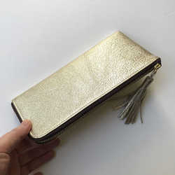 ピッグスキンのスリムな長財布　ライトゴールド 9枚目の画像