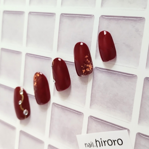 再販3】ボルドー×ゴールド（ネイルチップ シンプル ラメ キラキラ