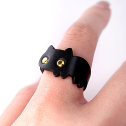 猫連合リング／牛革製 2枚目の画像