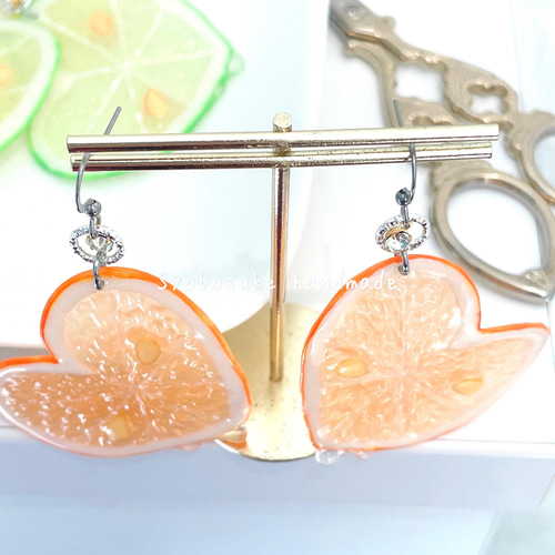 滴る*̣̩⋆̩ハートオレンジ♡ピアス＆イヤリング ピアス（フック 