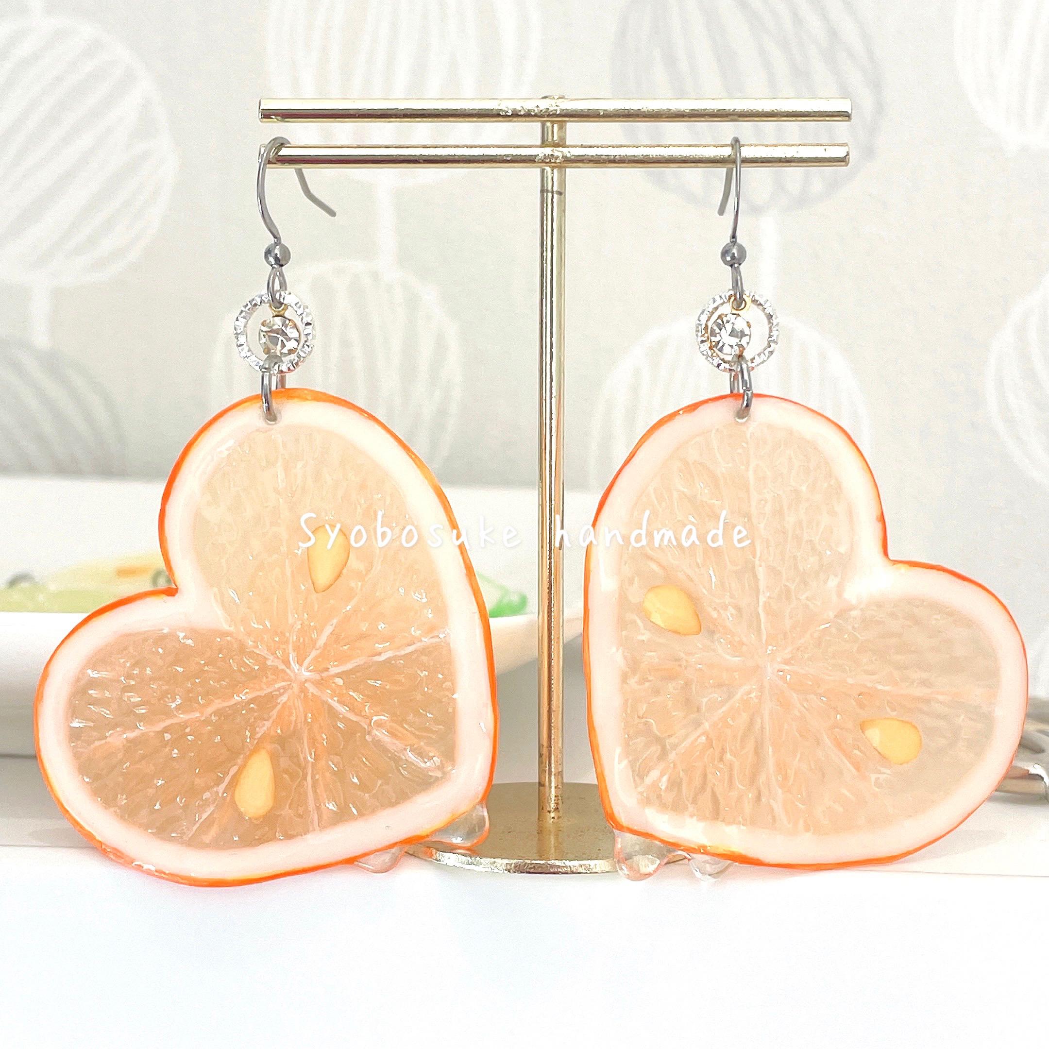 滴る*̣̩⋆̩ハートオレンジ♡ピアス＆イヤリング ピアス（フック 