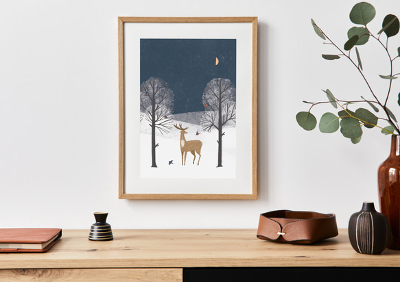 冬のアートポスター / 北欧イラスト / ネイビー 3枚目の画像