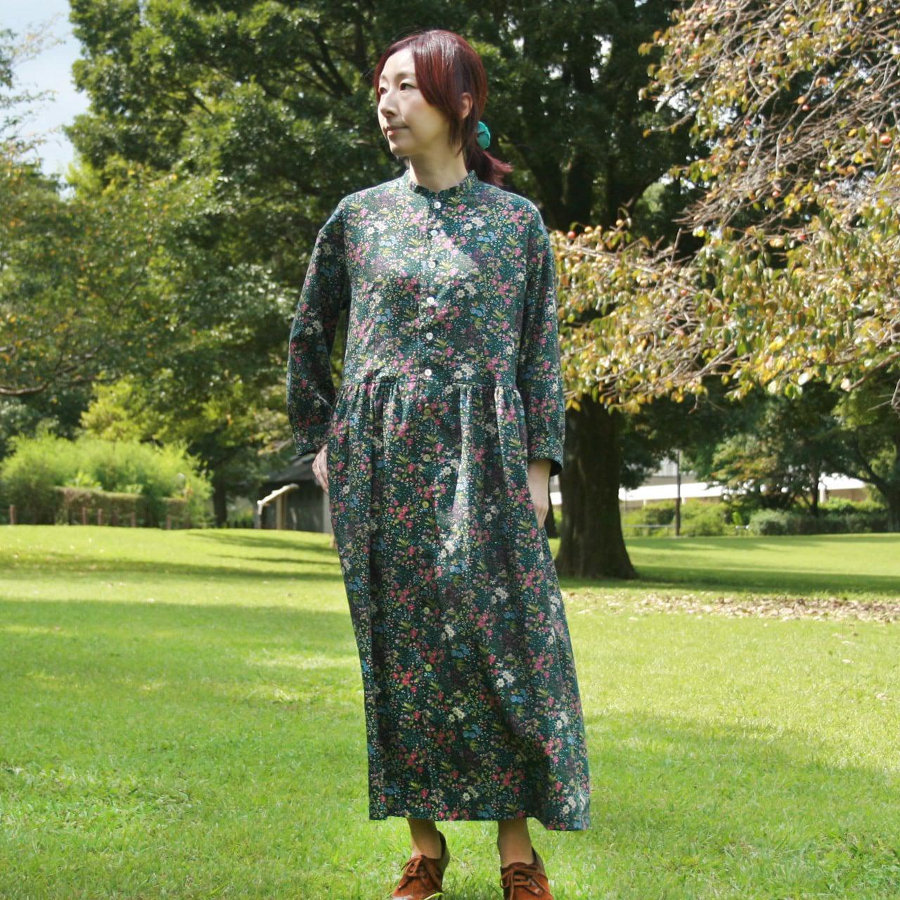 オーガニックコットン＆レーヨンビエラ ボタニカル プリント ガウンシャツワンピース