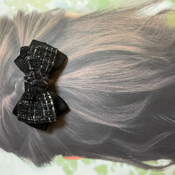 ツイード リボン バレッタ  ヘアアクセサリー ヘア 上品 シンプル ブラック　大人リボン 7枚目の画像