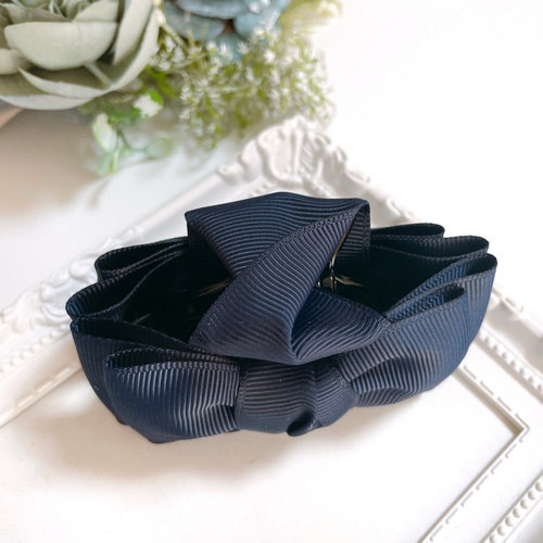 リボン型ヘアアクセサリー andネイビーリボンクリップ バンスクリップ ネイビー シンプル ヘアアクセサリー ヘア 上品