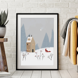 北欧アートポスター / 冬のイラスト / ホワイト&グレー 1枚目の画像