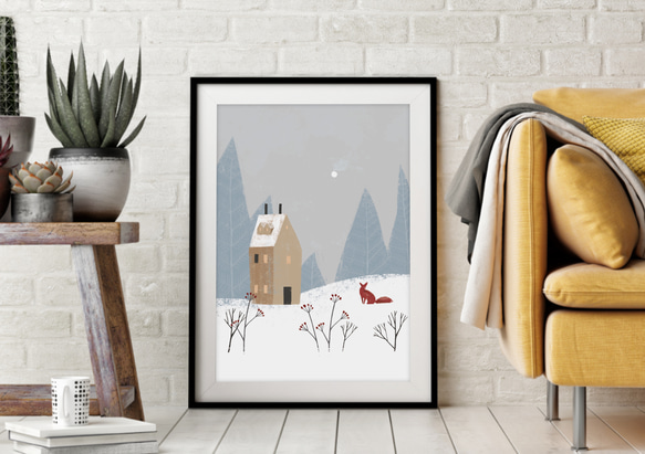 北欧アートポスター / 冬のイラスト / ホワイト&グレー 1枚目の画像