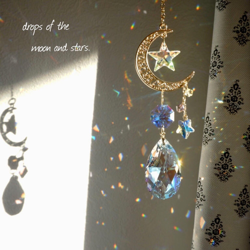 スワロフスキー☆Star & Moon.。.:*☆♡*.+サンキャッチャー♡ 月と星の雫.*☆スワロフスキー サンキャッチャー✴︎ムーン